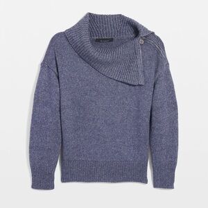 WHBM Zip Neck Dolman Sleeve Sweater, Blue, Zipper, NWT